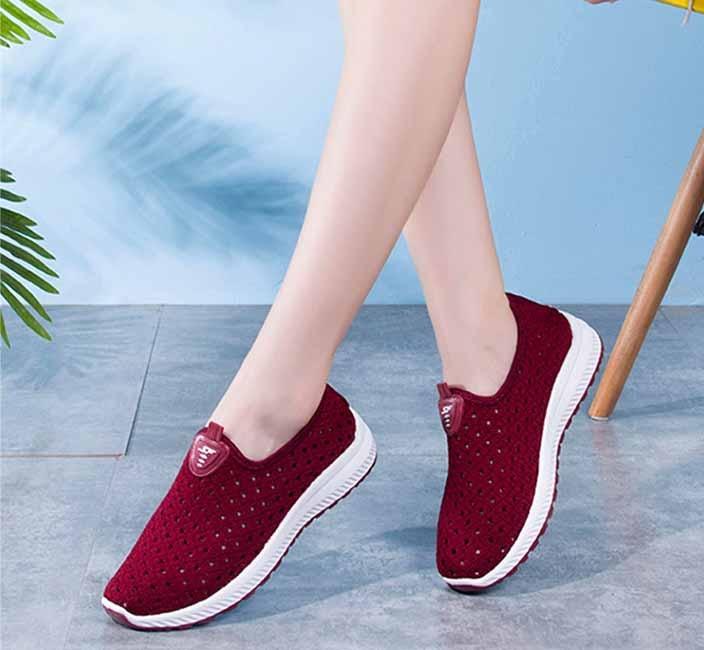 Stevvex red mesh slip-on sneakers for women, breathable lightweight walking shoes on Tampa Home & Garden Store