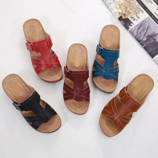Stevvex Sandals open-toe leather slip-ons with arch support anti-slip platform multi-color on Tampa Home & Garden Store