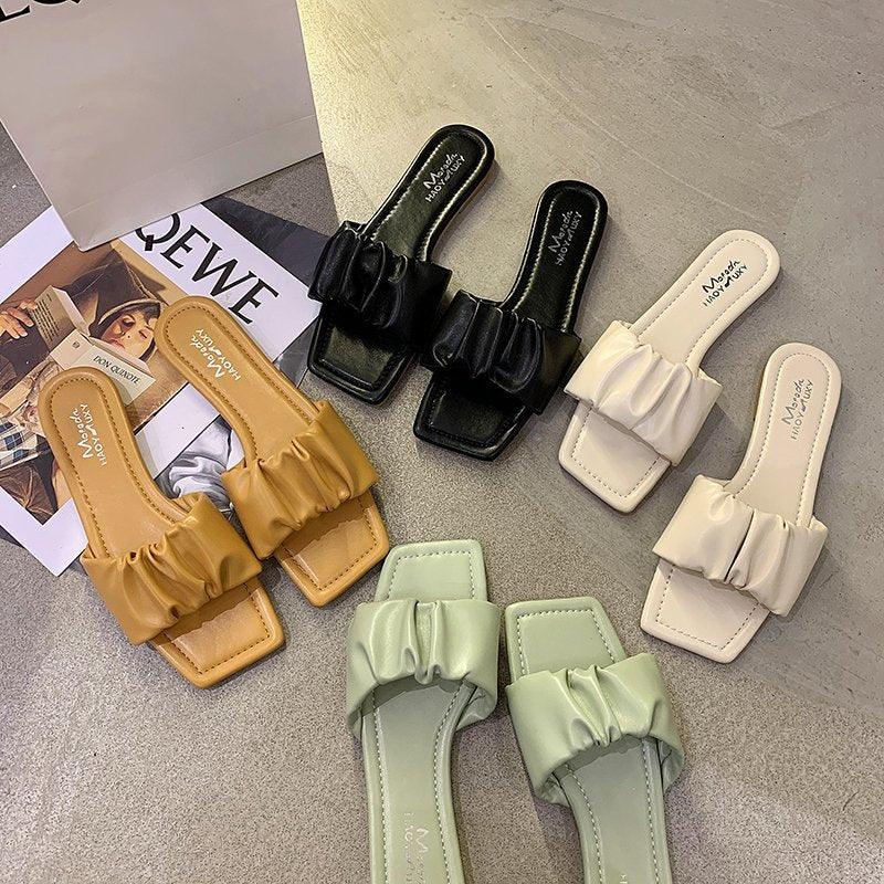 Stevvex sandals square open-toe ruched strap tan, five pairs on Tampa Home & Garden Store