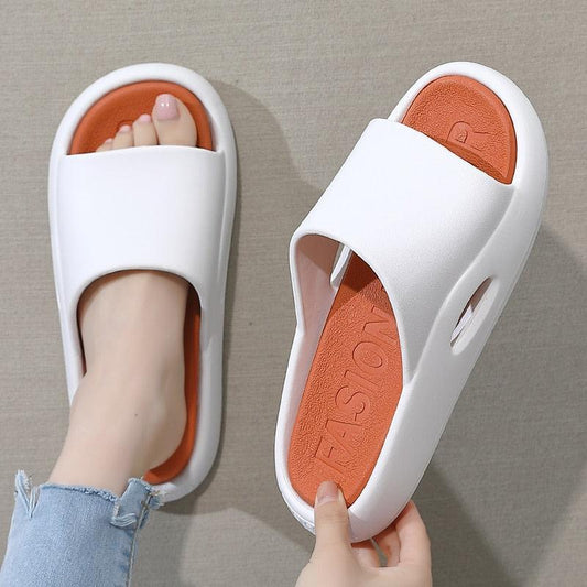 Stevvex lightweight Eva flip flops white with orange footbeds pair for pool and beach on Tampa Home & Garden Store