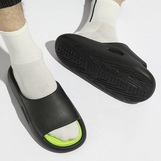 Stevvex lightweight EVA flip flops black with green inner edge wide strap for pool and beach on Tampa Home & Garden Store