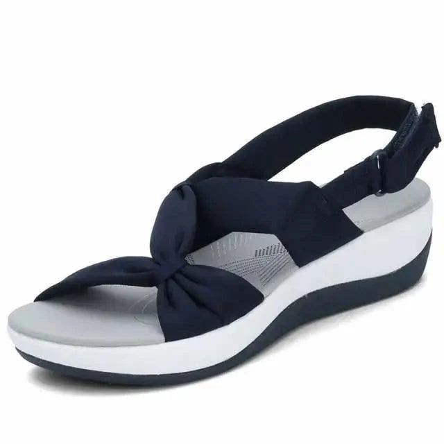 Stevvex navy knot-front sandal with slingback, low-heel womens summer sandals on Tampa Home & Garden Store