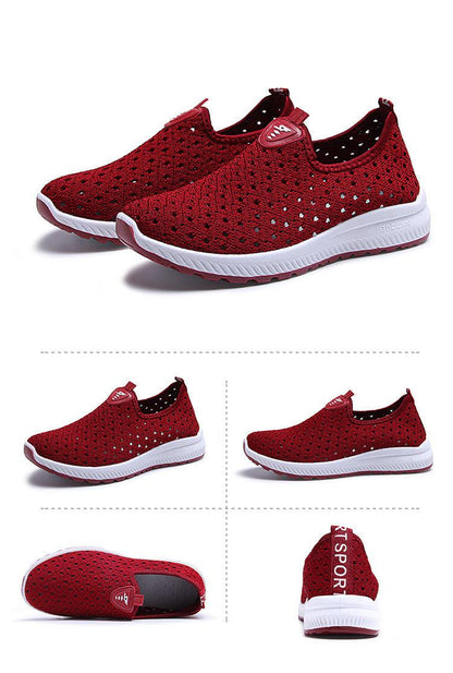 Stevvex women's red breathable mesh sneakers slip-on casual walking shoes on Tampa Home & Garden Store