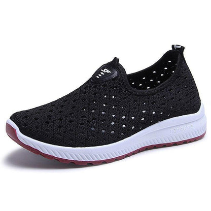 Stevvex women's breathable mesh slip-on sneakers black perforated upper white sole on Tampa Home & Garden Store