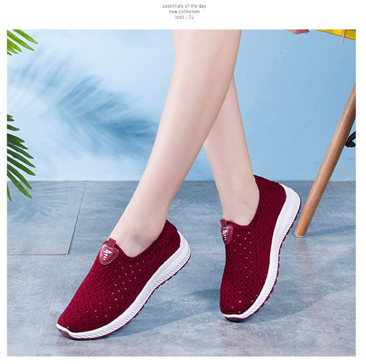 Stevvex women's burgundy mesh slip-on sneakers with white sole for breathable comfort on Tampa Home & Garden Store