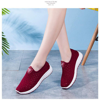 Stevvex women's burgundy mesh slip-on sneakers with white sole for breathable comfort on Tampa Home & Garden Store