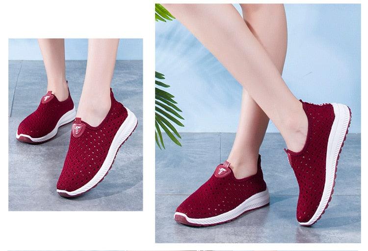 Stevvex burgundy mesh sneakers slip-on with white sole on Tampa Home & Garden Store