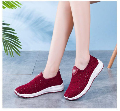 Stevvex women's mesh sneakers pair slip-on burgundy with white sole for outdoor walking on Tampa Home & Garden Store