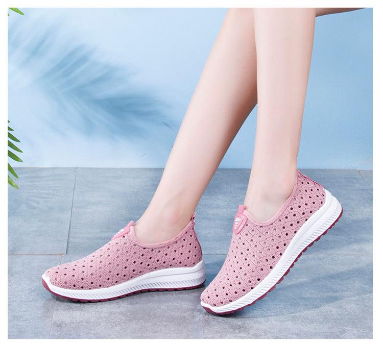Pink breathable mesh slip-on sneakers for women with white sole, Stevvex walking footwear on Tampa Home & Garden Store