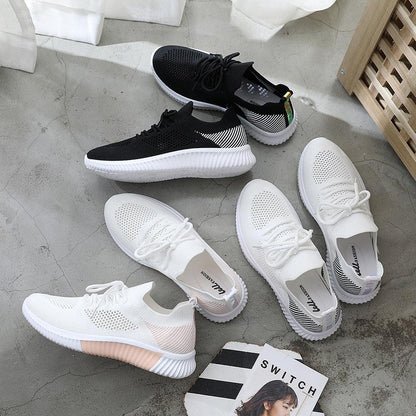 Summer Stevvex mesh breathable sneakers, white and black casual trainers, 5 pairs on display on Tampa Home & Garden Store