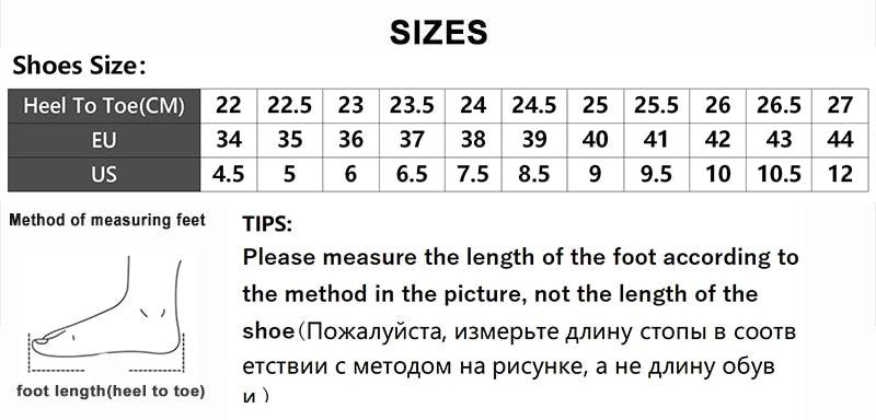 Sneaker size chart with heel-to-toe cm, EU/US sizes and foot-measurement tips on Tampa Home & Garden Store