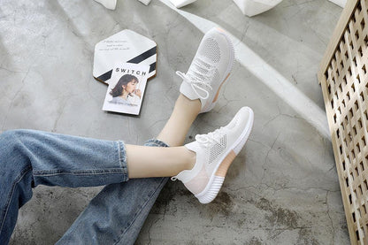 Stevvex white mesh breathable sneakers pair with knit panels for casual walking on Tampa Home & Garden Store