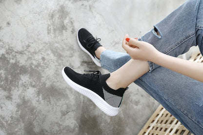Stevvex women's mesh sneakers black knit upper with white sole casual trainers on Tampa Home & Garden Store
