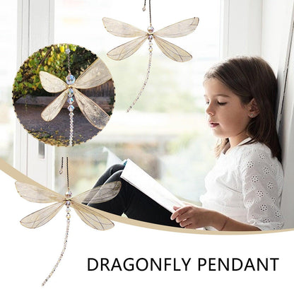 Stevvex dragonfly wind chime sun catcher with gold-toned wings and crystal bead accents set of 3 on Tampa Home & Garden Store