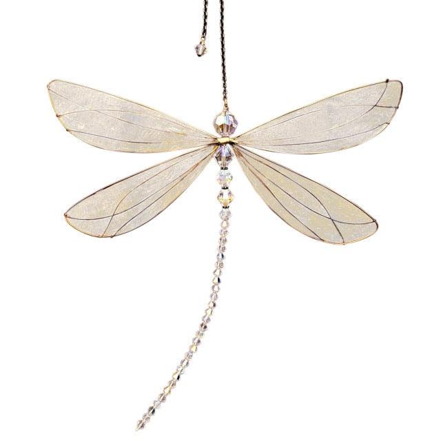 Stevvex dragonfly sun catcher wind chime with clear crystal wings and beads on Tampa Home & Garden Store