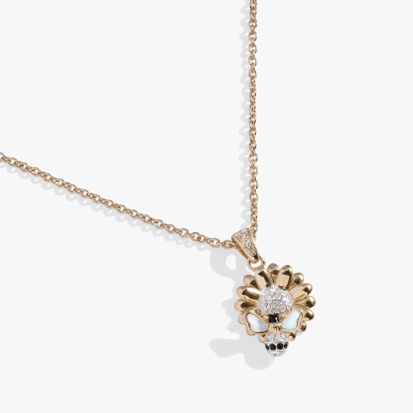 Sunflower & Bee Pendant Necklace with gold-tone chain and crystal pendant by Alex and Ani on Tampa Home & Garden Store