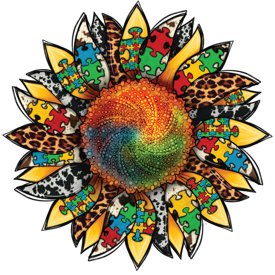 Girasol, flor del autismo, flor de apoyo al autismo, cartel de madera, DECOE-W-074-DH