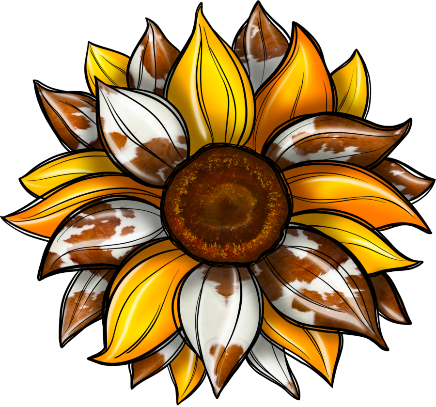 Sunflower, Cow Print Flower, Animal Print Flower, Yellow Flower, wood sign, DECOE-W-079-DH