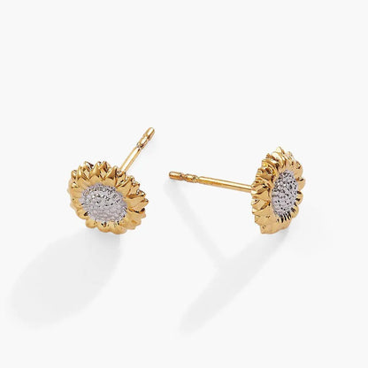 Sunflower Mini Stud Earrings With Two Tone Bloom