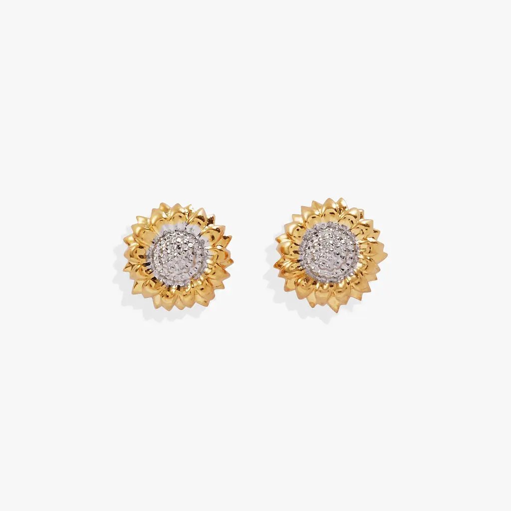 Sunflower Mini Stud Earrings With Two Tone Bloom