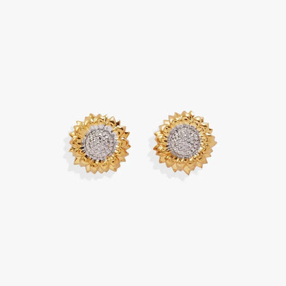 Sunflower Mini Stud Earrings With Two Tone Bloom