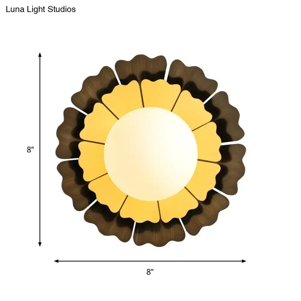 Yellow Wood Wall Sconce sunburst with brown outer petals and yellow inner petals Decorbites on Tampa Home & Garden Store