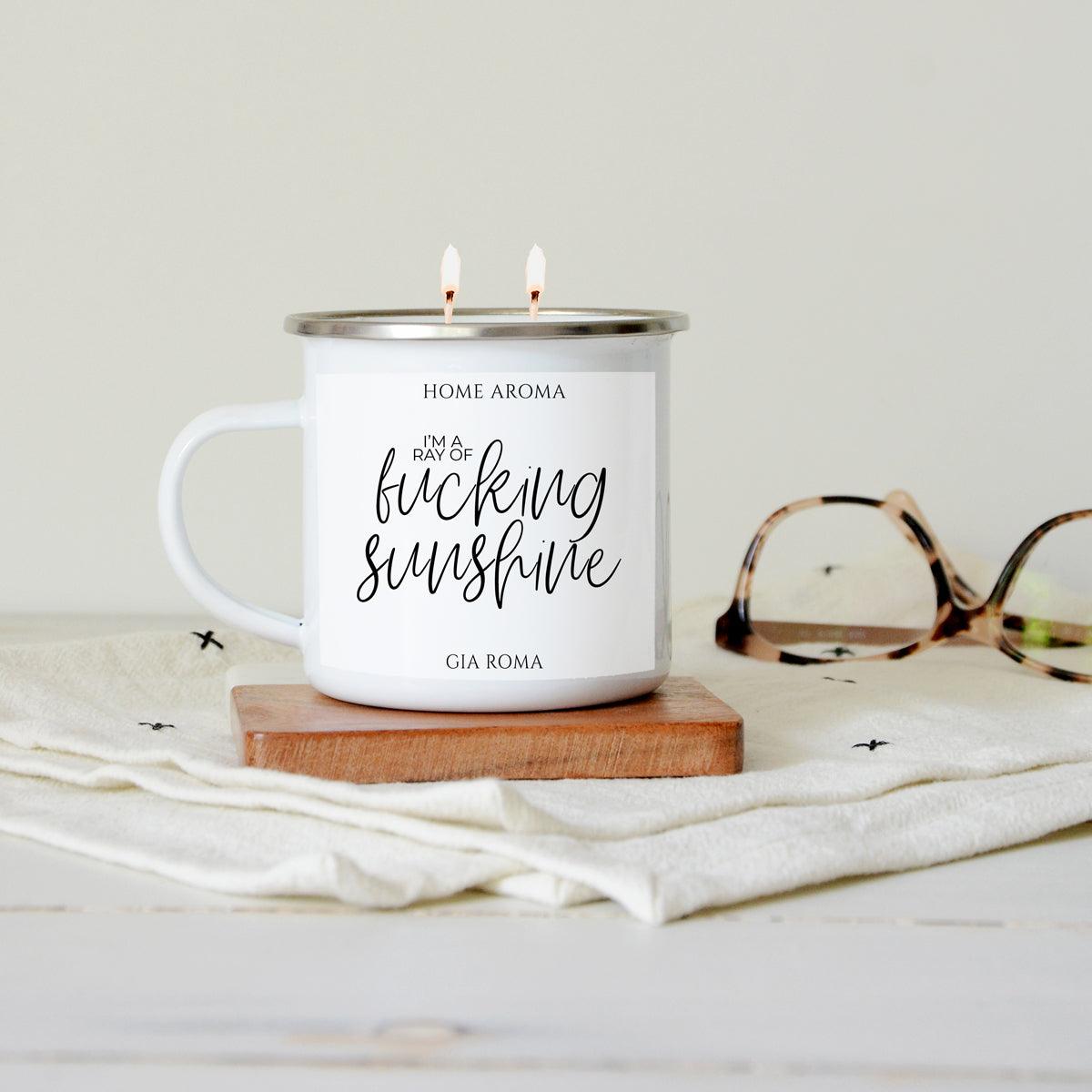 16oz Candle Mug Gia Roma, white ceramic candle mug with two wicks and Home Aroma label on Tampa Home & Garden Store
