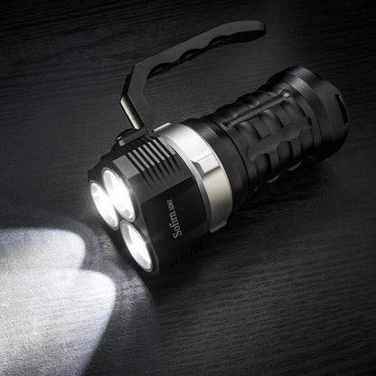 Stevvex ST4LMQPS190 underwater LED dive flashlight with four LEDs, black rugged grip handle on Tampa Home & Garden Store