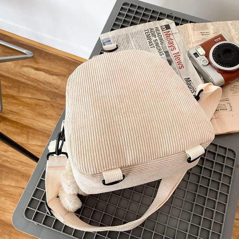 Backpack Stevvex ALU11080FEP beige corduroy with plush charm for girls, travel bag on Tampa Home & Garden Store