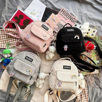 Four small multi-purpose backpacks for girls in pink gray black with cute patches DUOMTU on Tampa Home & Garden Store