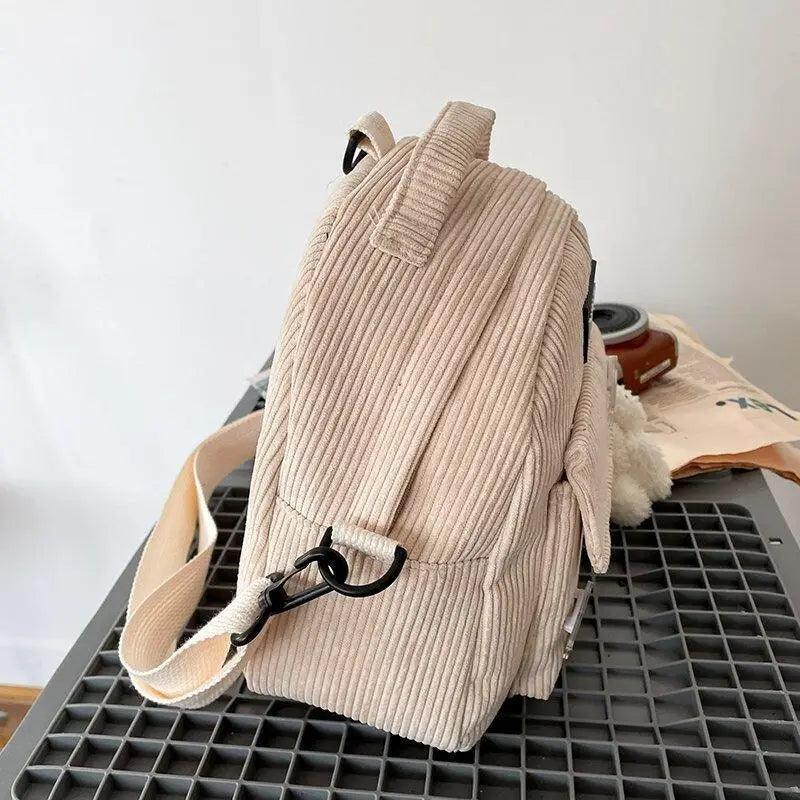 Stevvex small beige corduroy backpack with top handle and adjustable shoulder strap on Tampa Home & Garden Store