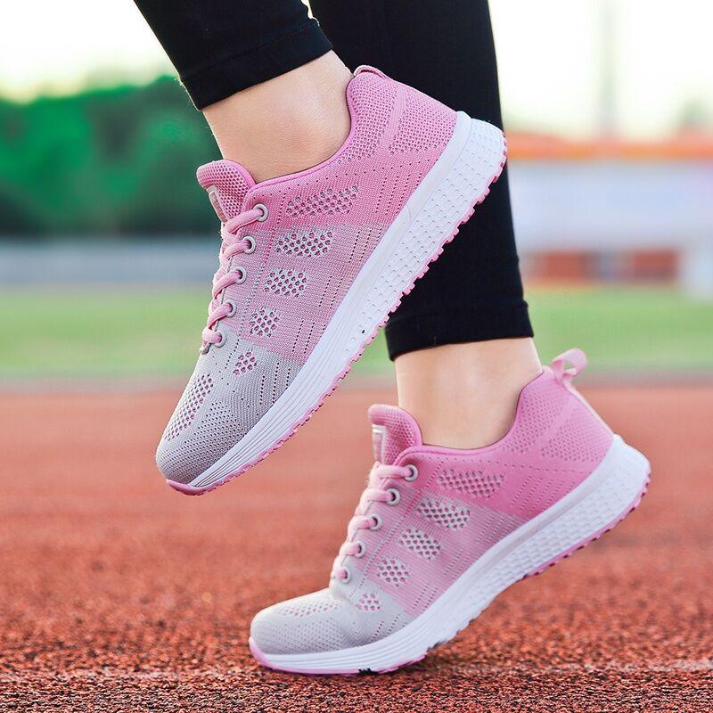 Super Light Womens Sneakers pink knit upper white outsole breathable non-slip walking shoes on Tampa Home & Garden Store