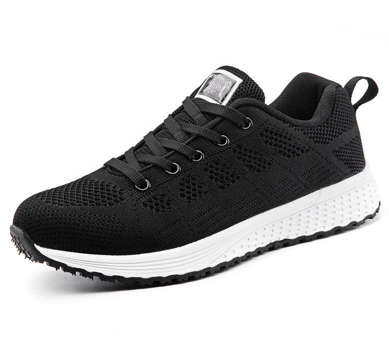 Sneakers for women black knit upper white sole breathable non-slip walking shoe on Tampa Home & Garden Store