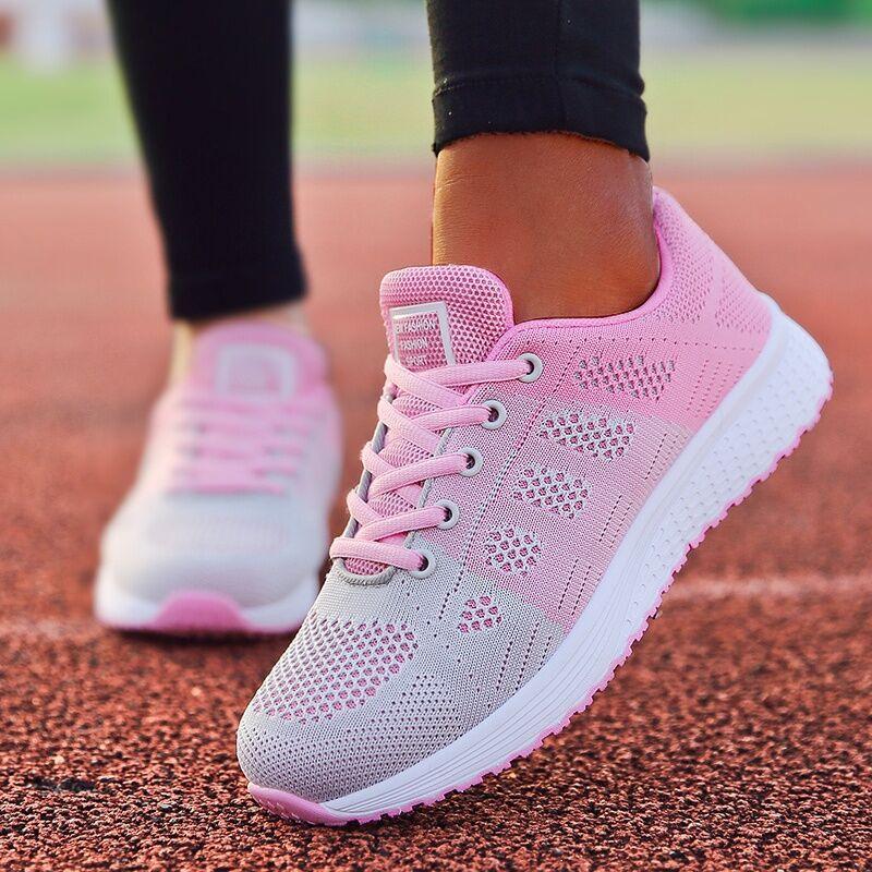 Stevvex Super Light women's sneakers pink knit upper white sole breathable non-slip walking shoes on Tampa Home & Garden Store