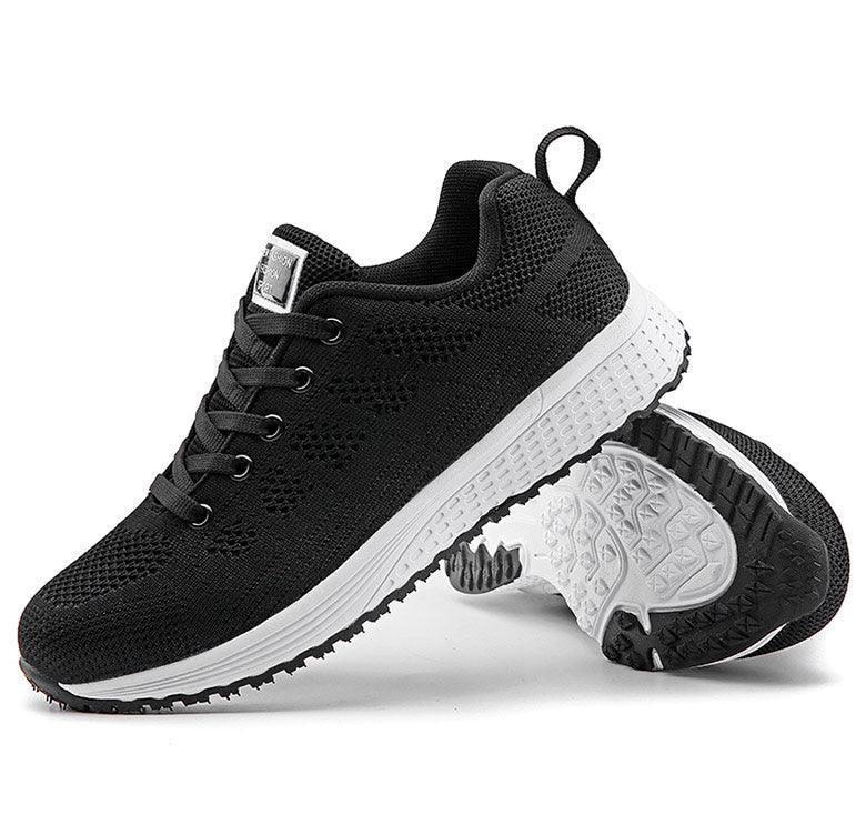 Stevvex black mesh sneakers with white sole, lightweight breathable walking shoes on Tampa Home & Garden Store