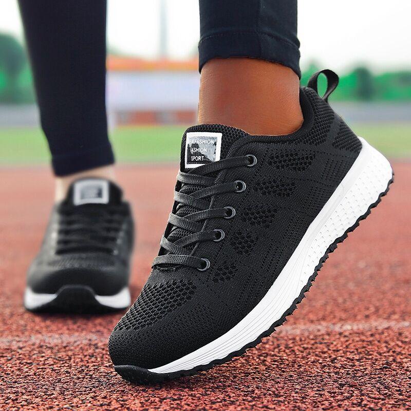 Women's Stevvex sneakers, black knit upper, lightweight breathable non-slip walking shoes on Tampa Home & Garden Store