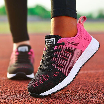 Stevvex Super Light Sneakers for Women pink-black knit breathable non-slip walking shoes on Tampa Home & Garden Store