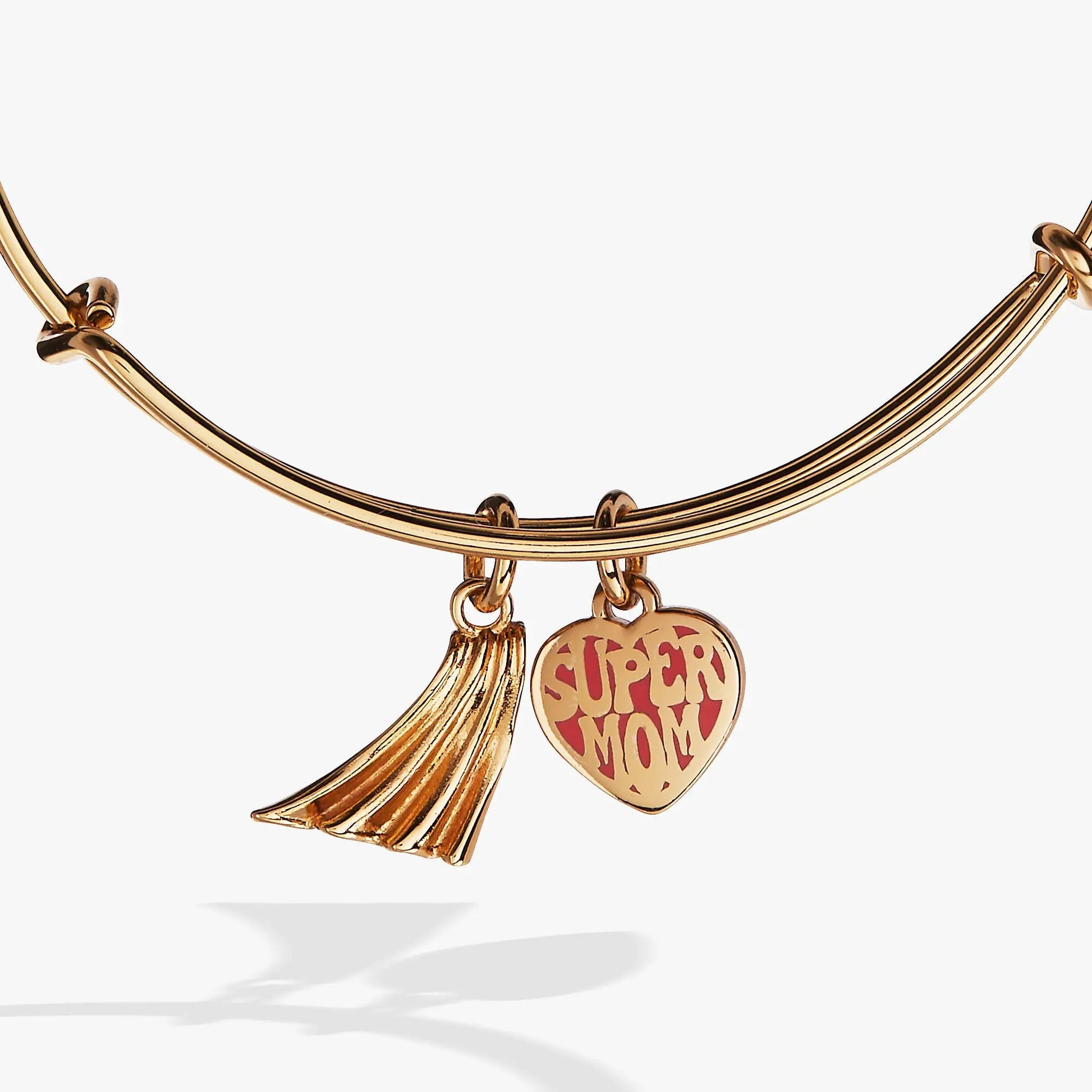 Gold tone Super Mom heart and cape charm bangle with tassel fringe on Tampa Home & Garden Store