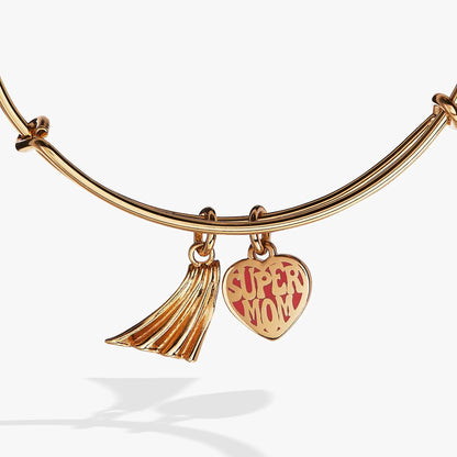 Gold tone Super Mom heart and cape charm bangle with tassel fringe on Tampa Home & Garden Store