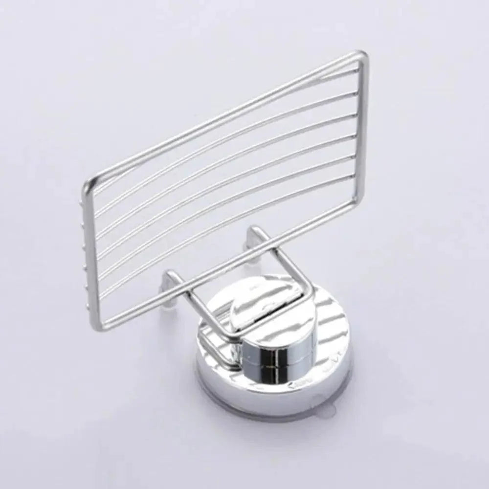 Stevvex stainless steel wall-mounted vacuum suction soap holder with dish and rack on Tampa Home & Garden Store