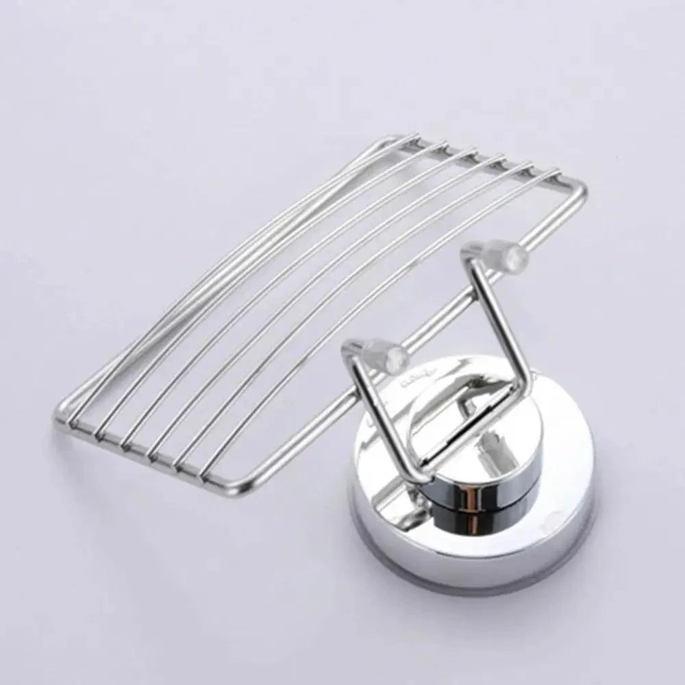 Stevvex steel vacuum suction soap holder with chrome wire rack for wall-mount shower use on Tampa Home & Garden Store