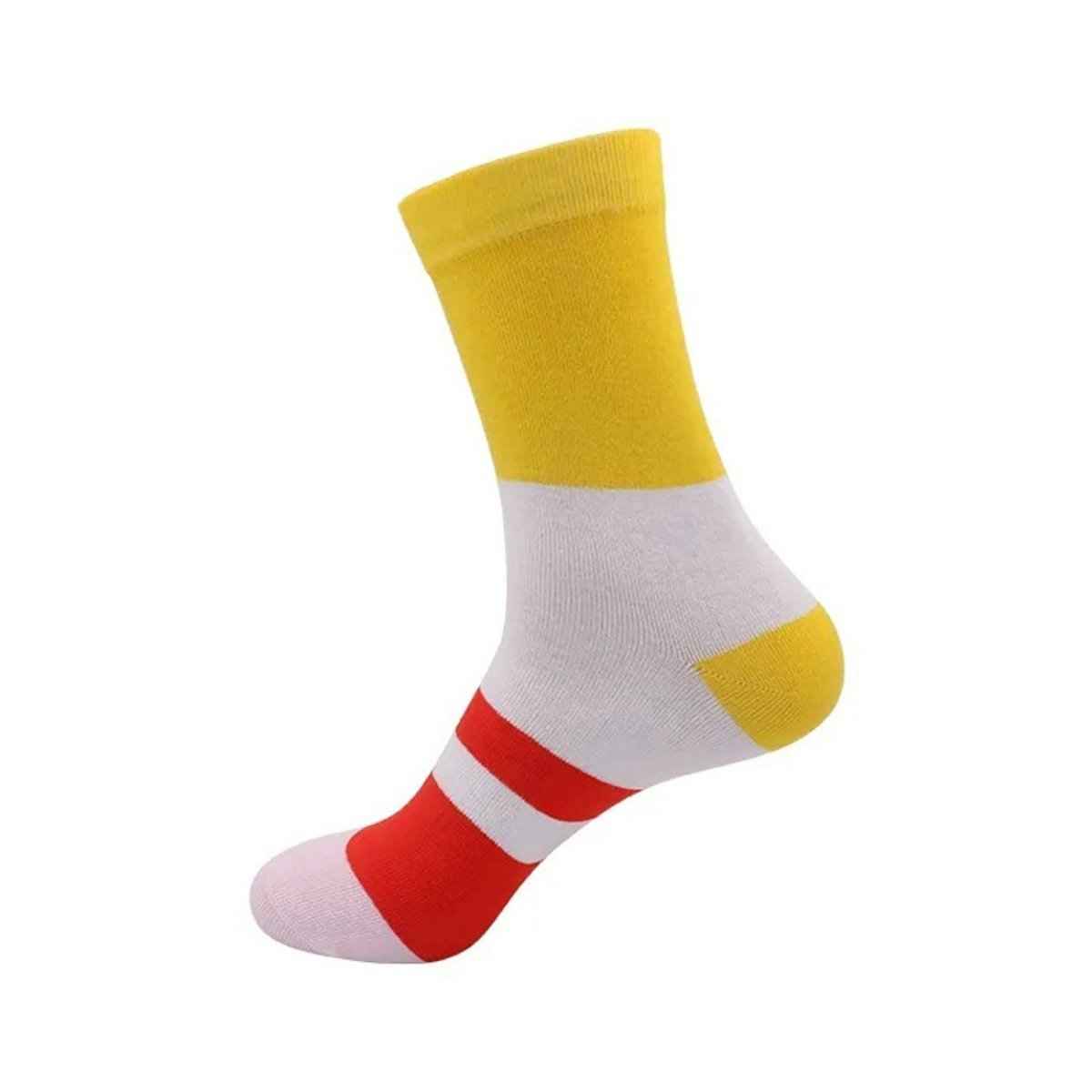 Sushi Socks crew sock by Shaketea, yellow cuff, white body with red striped ankle, pink toe on Tampa Home & Garden Store