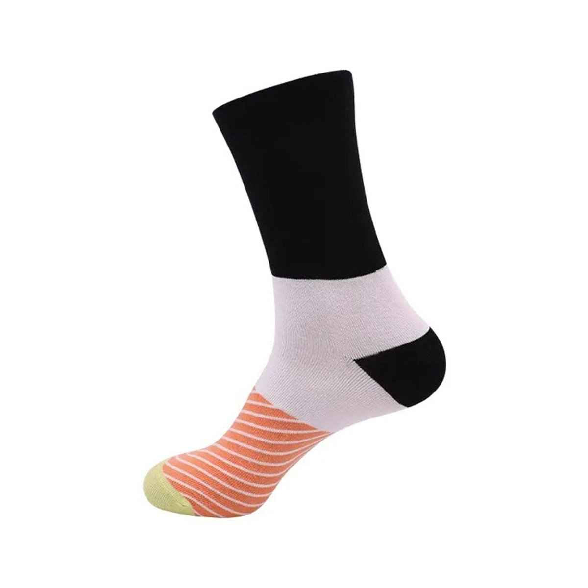 Sushi Socks crew sock by Shaketea, pink body with black toe and heel, orange striped sole on Tampa Home & Garden Store