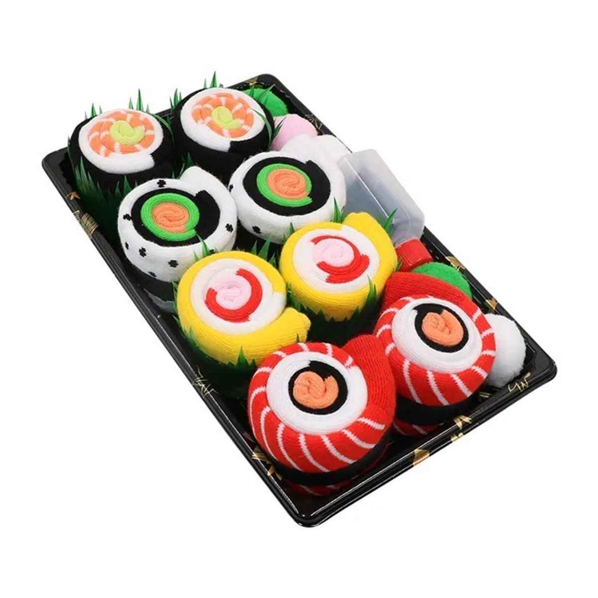 Sushi Socks 4-pair novelty box set, crew socks with colorful sushi roll designs by Shaketea on Tampa Home & Garden Store