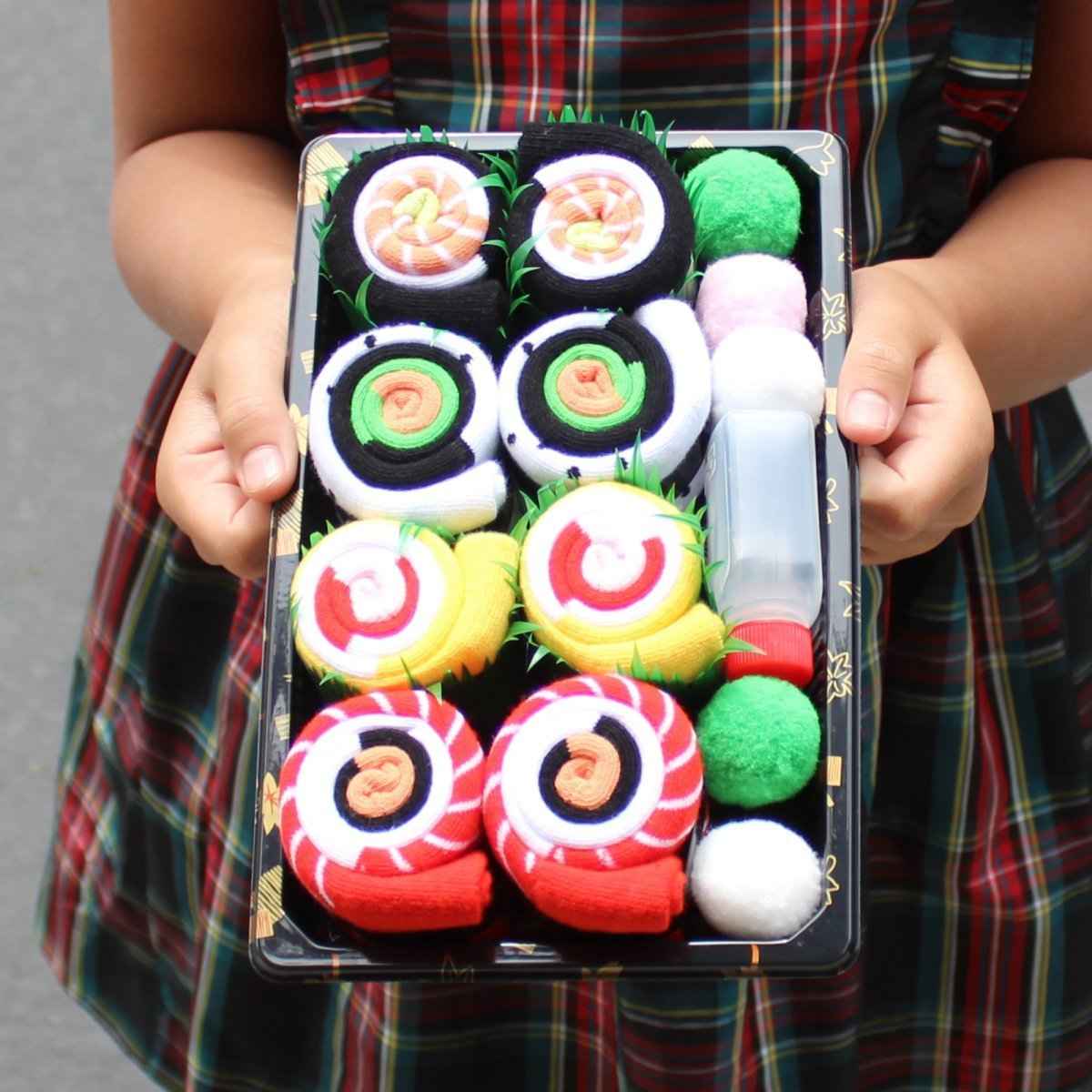 Sushi Socks four-pair novelty crew sock set by Shaketea in colorful sushi prints on Tampa Home & Garden Store