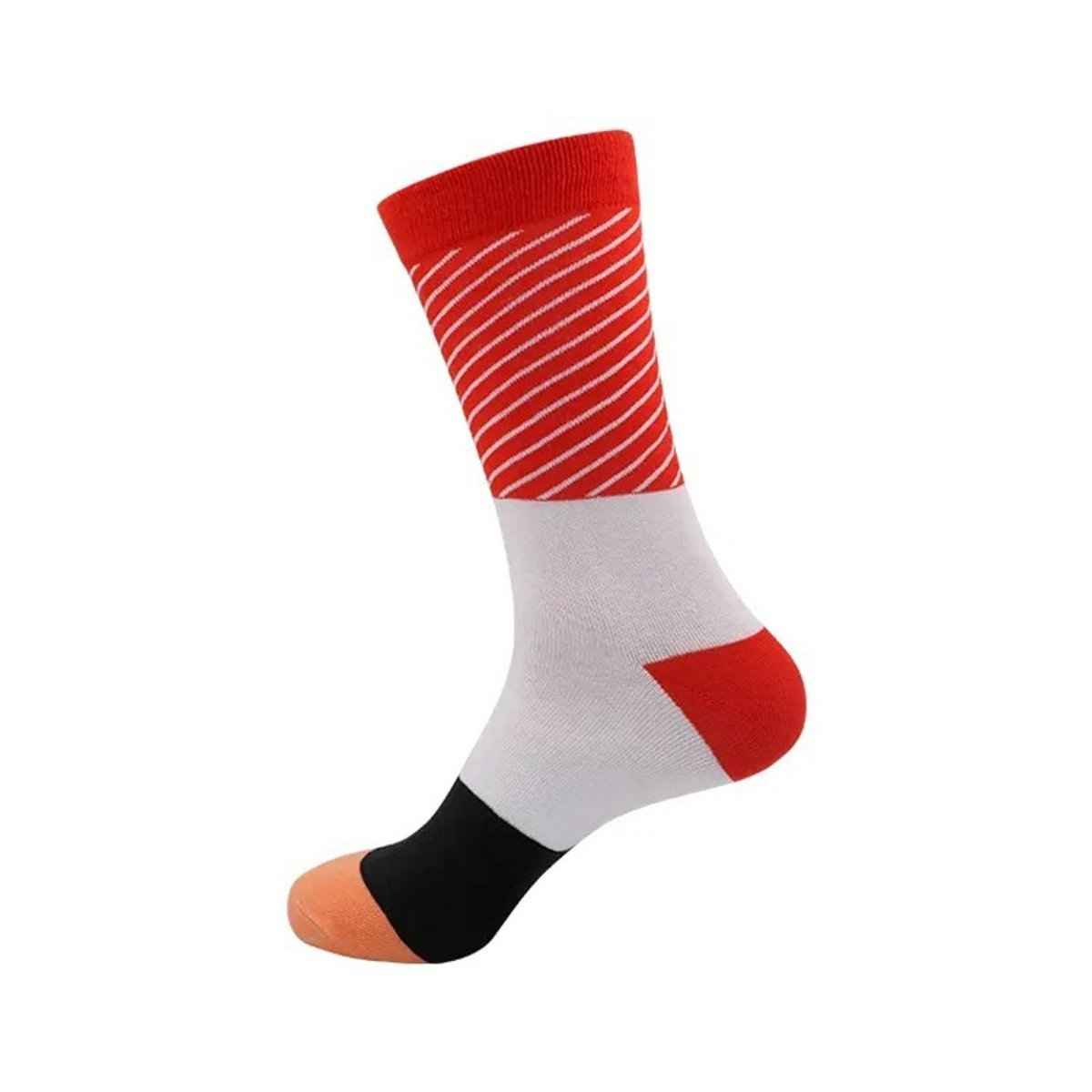Sushi Socks crew sock with red striped cuff, gray leg, red heel and peach toe on Tampa Home & Garden Store