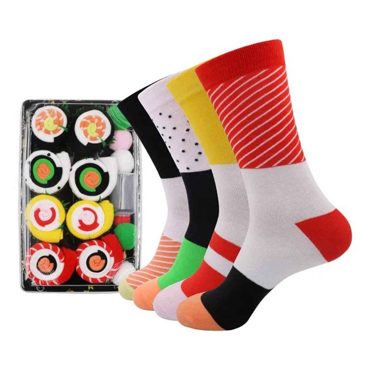 Sushi socks 4-pair box set, colorful crew socks with sushi prints by Shaketea on Tampa Home & Garden Store