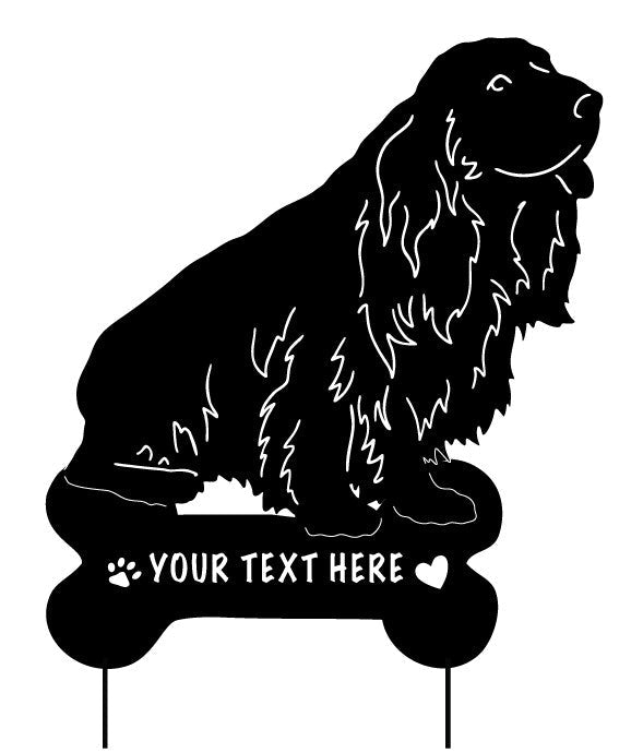 Sussex Spaniel garden stake by Rustica Ornamentals with text plaque on bone base on Tampa Home & Garden Store
