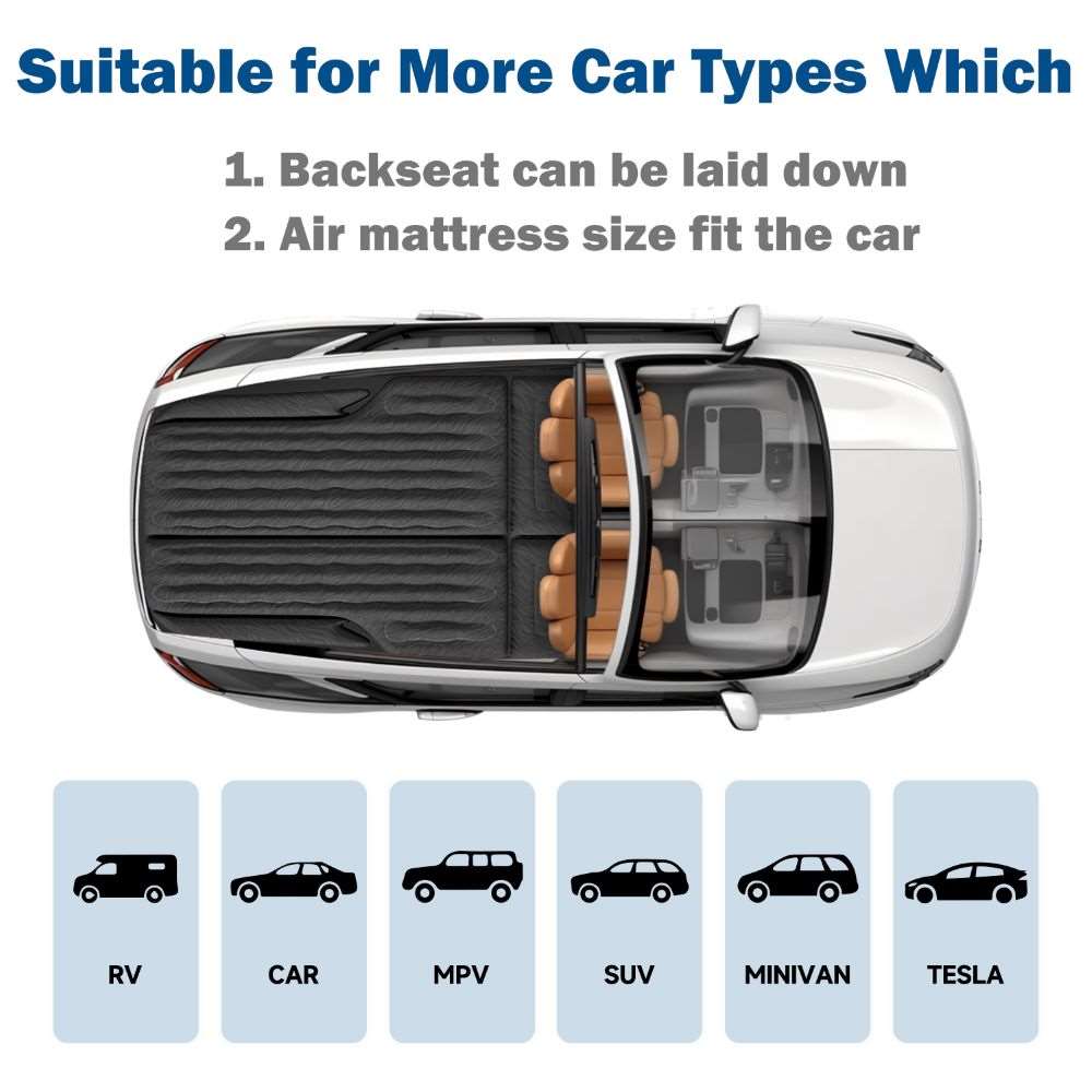 Umbrauto SUV air mattress 1.0 black for car camping, bed in rear SUV cargo area top view on Tampa Home & Garden Store