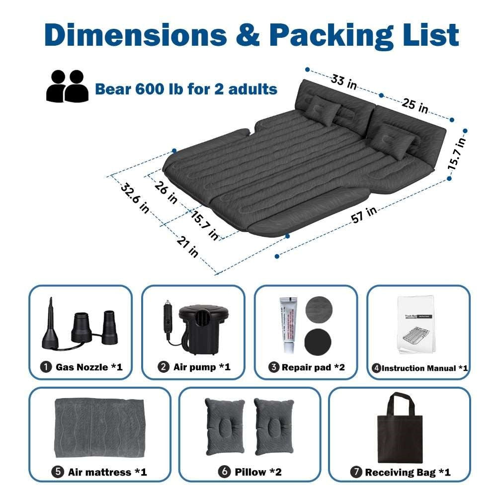Umbrauto SUV air mattress black for car camping with 1 air pump, 2 repair pads, 2 pillows and 1 bag on Tampa Home & Garden Store
